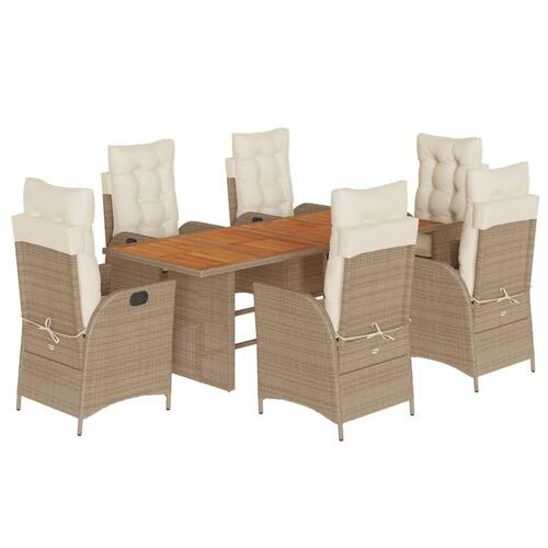 Spisebordssæt til haven 7 dele med hynder polyrattan beige