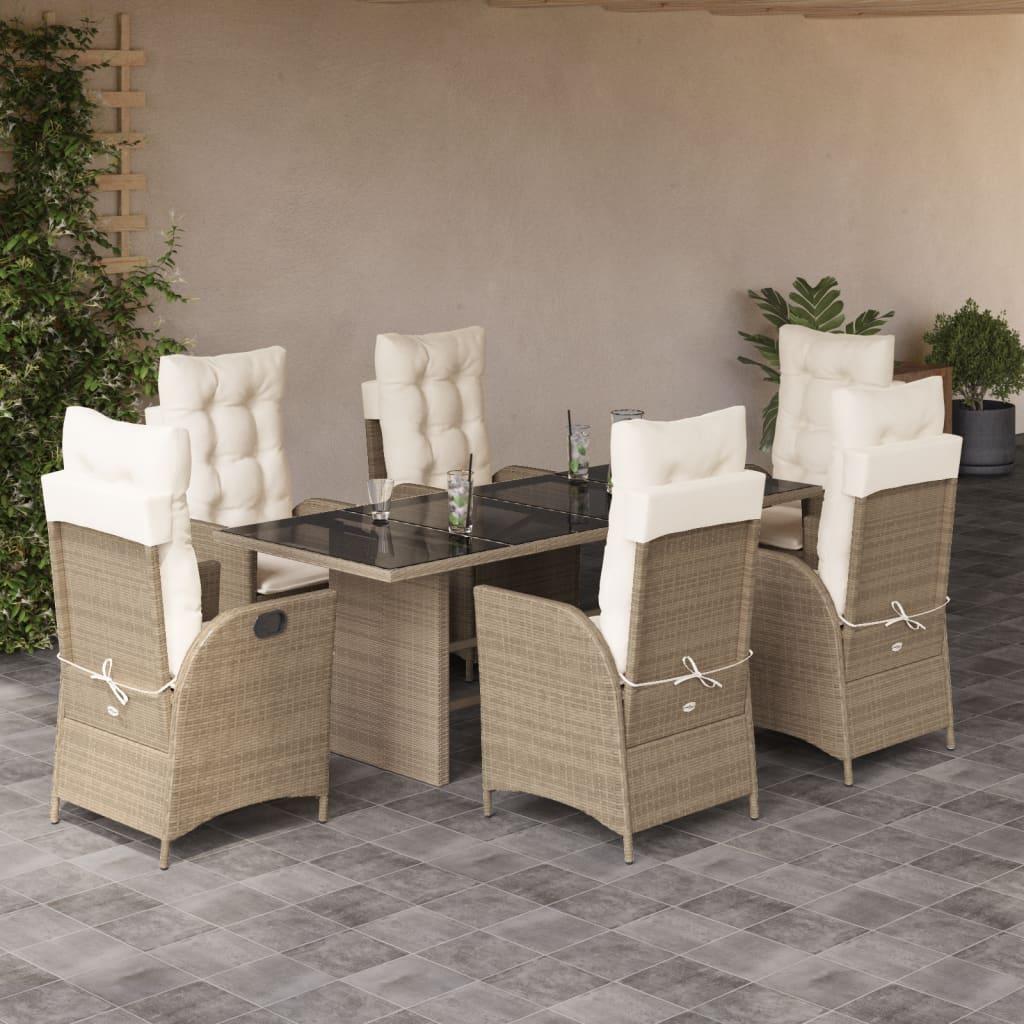 Spisebordssæt til haven 7 dele med hynder polyrattan beige
