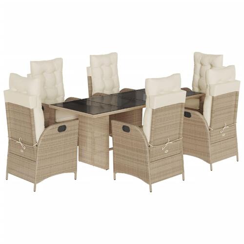 Spisebordssæt til haven 7 dele med hynder polyrattan beige