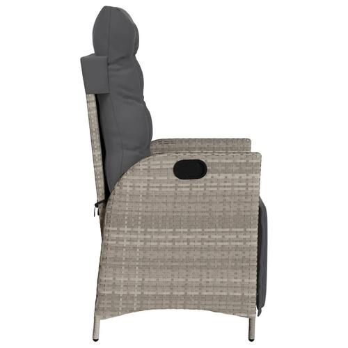 Havestol med lænefunktion og fodstøtte polyrattan lysegrå