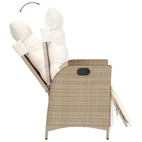 Havestol med lænefunktion og fodstøtte polyrattan beige