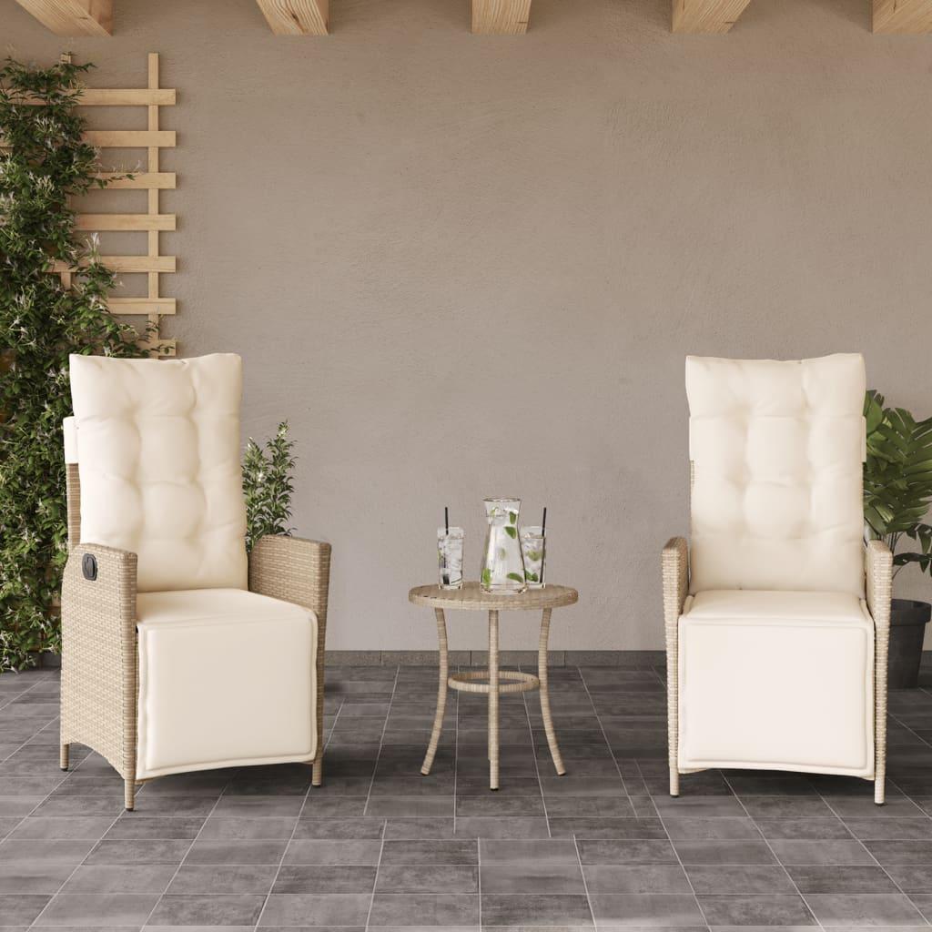 Havestole 2 stk. med lænefunktion og fodstøtte polyrattan beige