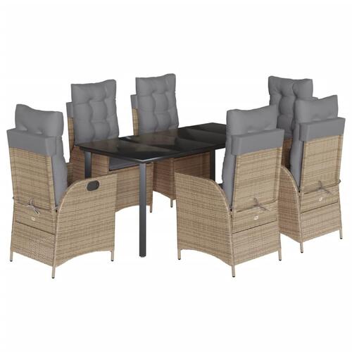 Spisebordssæt til haven 7 dele med hynder polyrattan beige