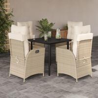 Spisebordssæt til haven 5 dele med hynder polyrattan beige