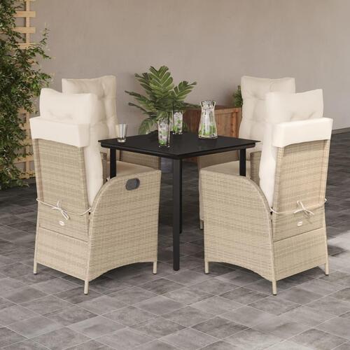 Spisebordssæt til haven 5 dele med hynder polyrattan beige