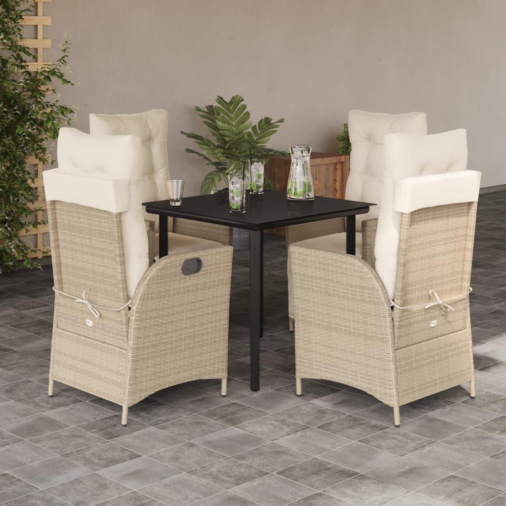 Spisebordssæt til haven 5 dele med hynder polyrattan beige