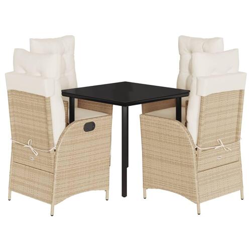 Spisebordssæt til haven 5 dele med hynder polyrattan beige