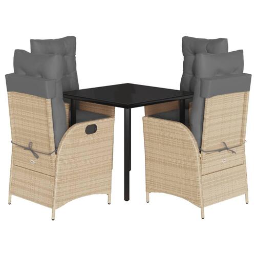 Spisebordssæt til haven 5 dele med hynder polyrattan beige