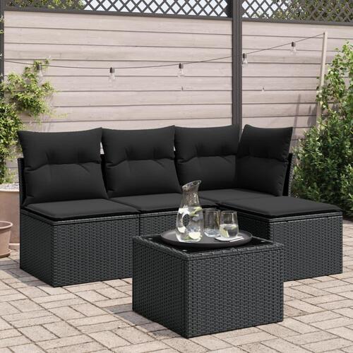 Sofasæt til haven 5 dele med hynder polyrattan sort