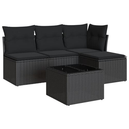 Sofasæt til haven 5 dele med hynder polyrattan sort
