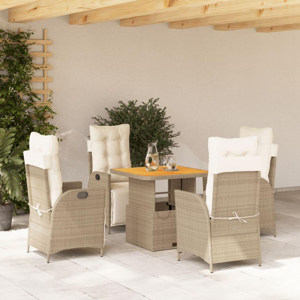 Spisebordssæt til haven 5 dele med hynder polyrattan beige billede