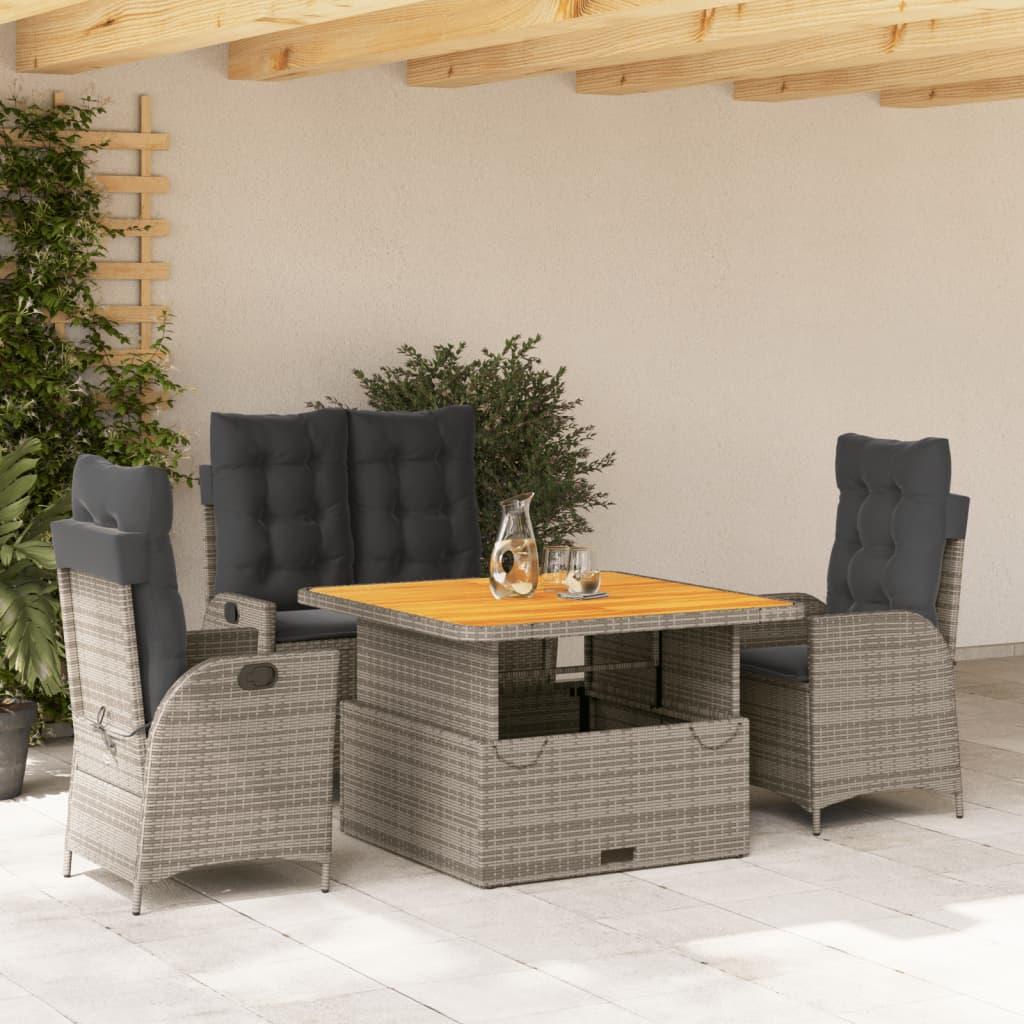 Spisebordssæt til haven 4 dele med hynder polyrattan grå