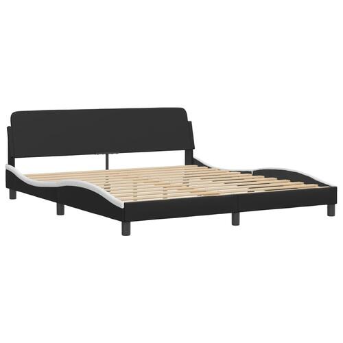 Sengeramme med LED-lys 180x200 cm kunstlæder sort og hvid
