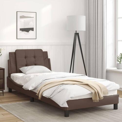 Sengeramme med LED-lys 90x200 cm kunstlæder brun