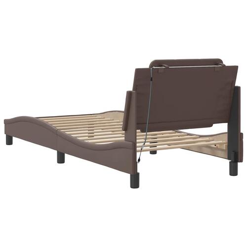 Sengeramme med LED-lys 90x200 cm kunstlæder brun