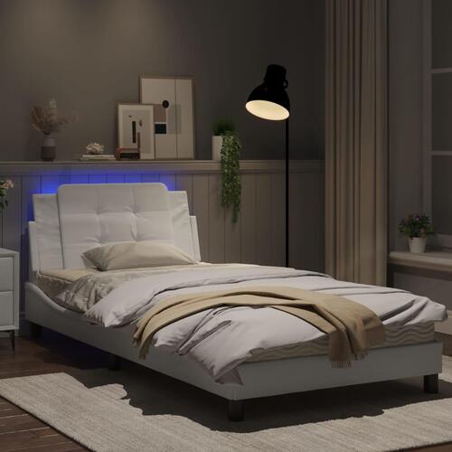 Sengeramme med LED-lys 100x200 cm kunstlæder hvid