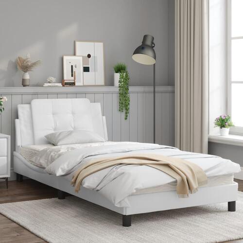 Sengeramme med LED-lys 100x200 cm kunstlæder hvid