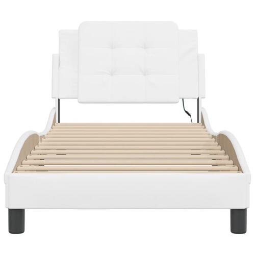 Sengeramme med LED-lys 100x200 cm kunstlæder hvid