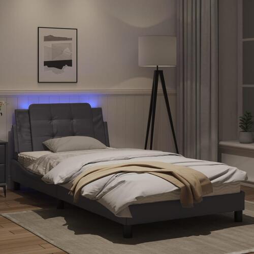 Sengeramme med LED-lys 100x200 cm kunstlæder grå