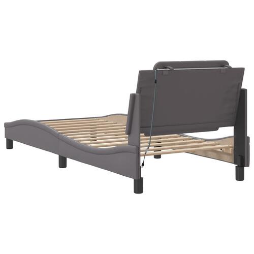 Sengeramme med LED-lys 100x200 cm kunstlæder grå