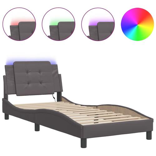 Sengeramme med LED-lys 80x200 cm kunstlæder grå