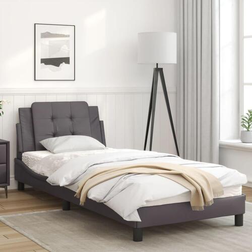 Sengeramme med LED-lys 80x200 cm kunstlæder grå