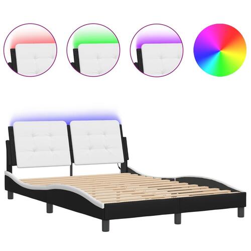 Sengeramme med LED-lys 120x200 cm kunstlæder sort og hvid