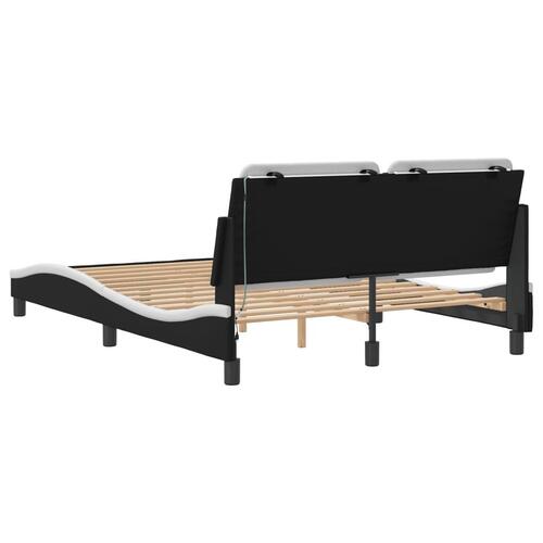 Sengeramme med LED-lys 120x200 cm kunstlæder sort og hvid