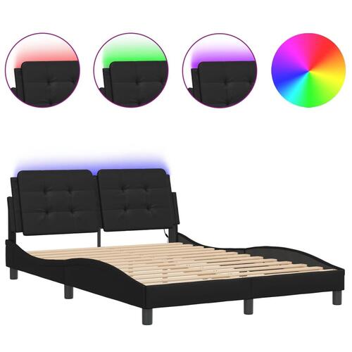 Sengeramme med LED-lys 140x190 cm kunstlæder sort