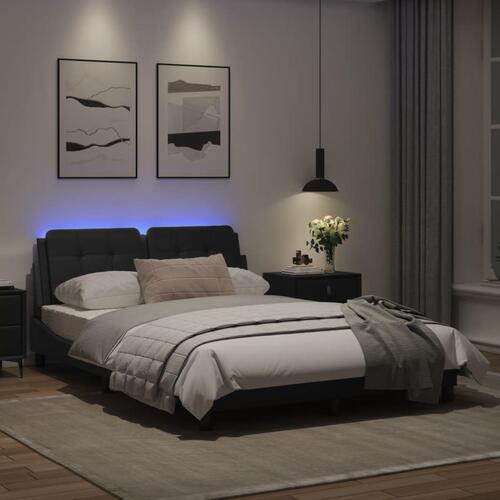 Sengeramme med LED-lys 140x190 cm kunstlæder sort