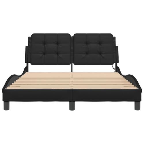 Sengeramme med LED-lys 140x190 cm kunstlæder sort