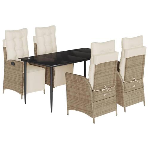 Spisebordssæt til haven 5 dele med hynder polyrattan beige