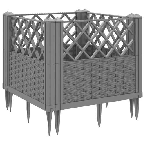 Plantekasse med spyd 43,5x43,5x43,5 cm PP lysegrå