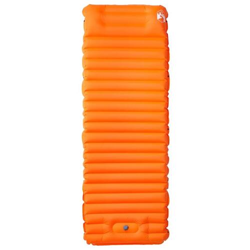 1-personers campingmadras med pude selvoppustelig orange