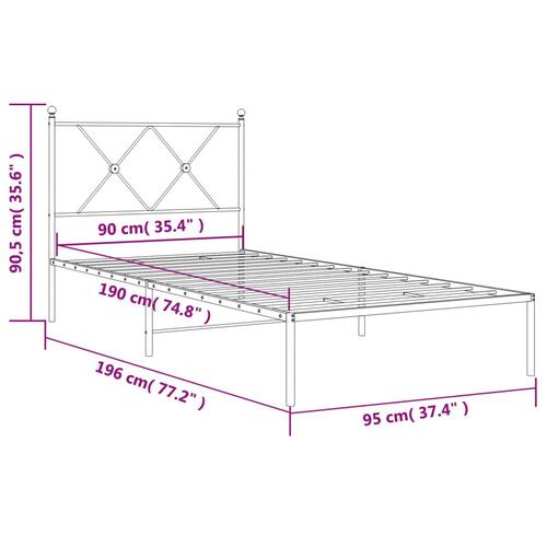 Sengeramme med sengegavl 90x190 cm metal hvid