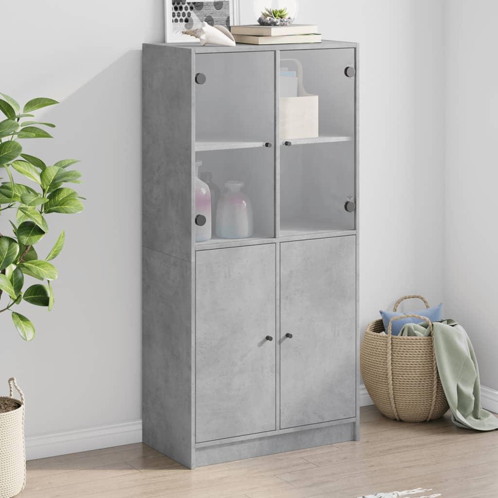 Skab med låger 68x37x142 cm konstrueret træ betongrå