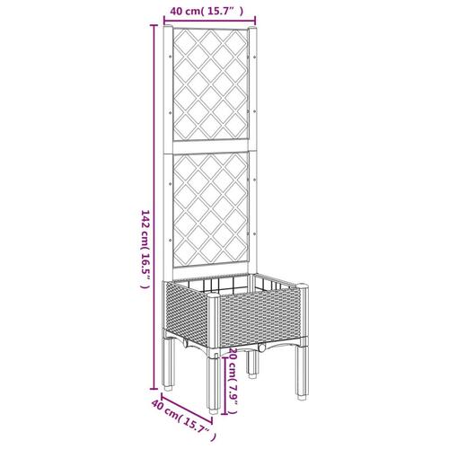 Plantekasse med espalier 40x40x142 cm PP hvid