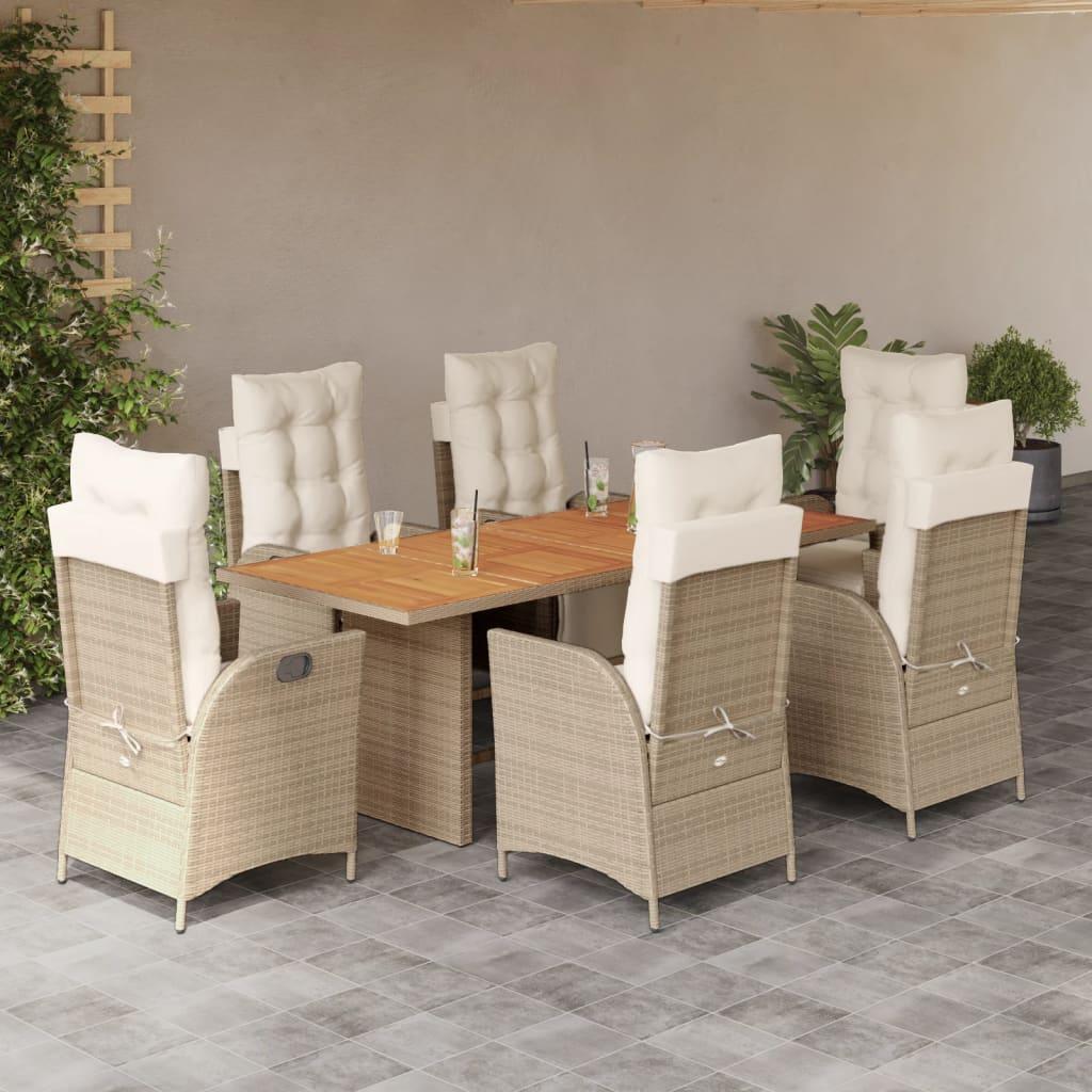 Spisebordssæt til haven 7 dele med hynder polyrattan beige