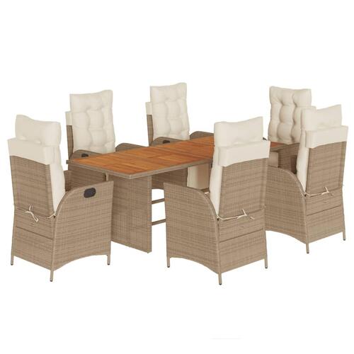Spisebordssæt til haven 7 dele med hynder polyrattan beige