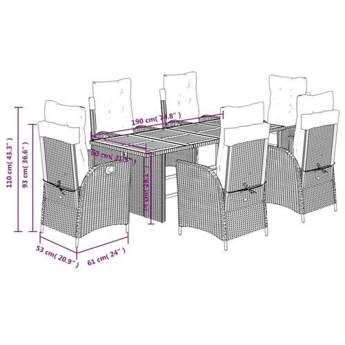 Spisebordssæt til haven 7 dele med hynder polyrattan beige