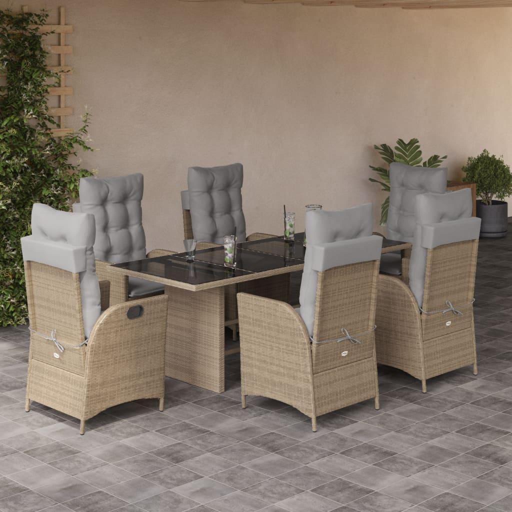 Spisebordssæt til haven 7 dele med hynder polyrattan beige
