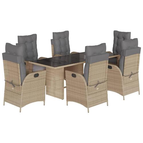 Spisebordssæt til haven 7 dele med hynder polyrattan beige