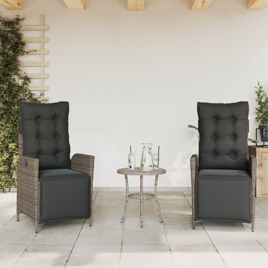 Havestole 2 stk. med lænefunktion og fodstøtte polyrattan grå