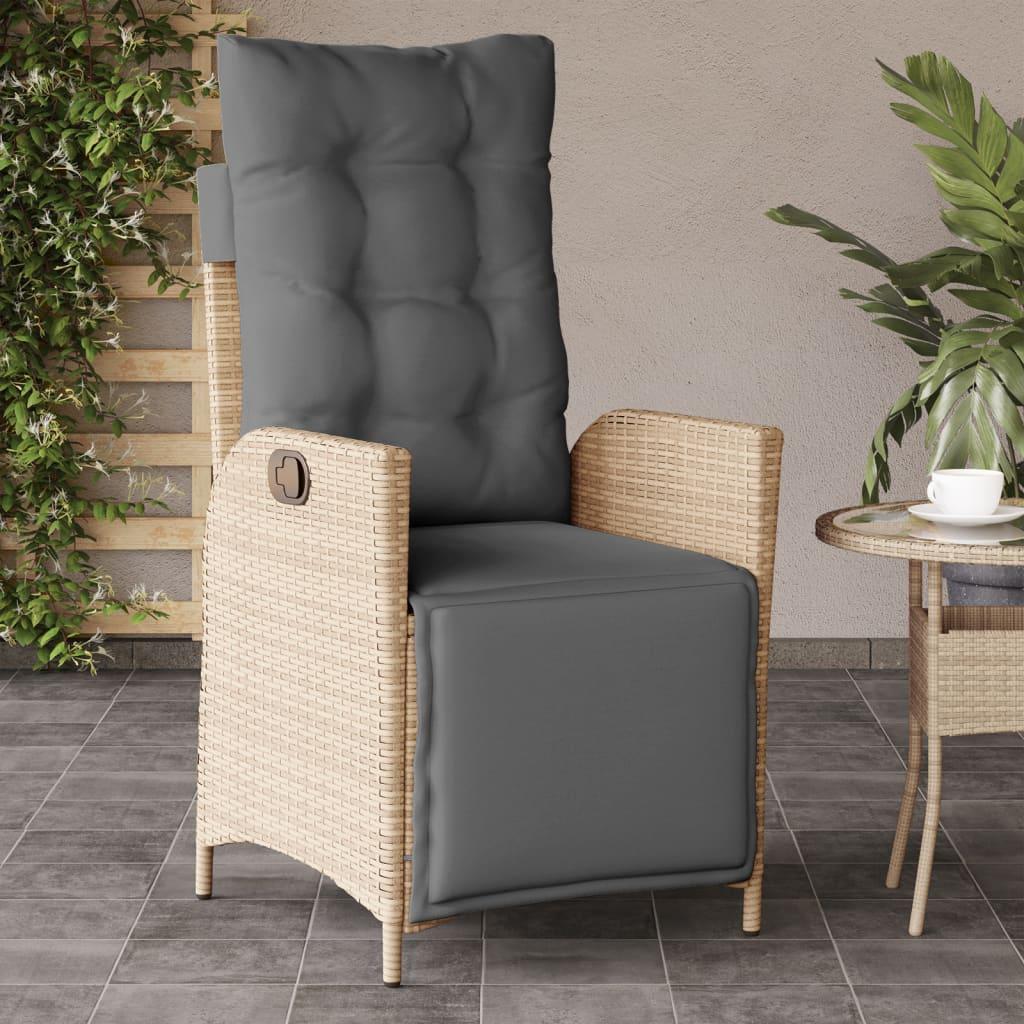 Havestol med lænefunktion og fodstøtte polyrattan blandet beige