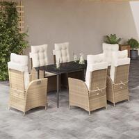 Spisebordssæt til haven 7 dele med hynder polyrattan beige