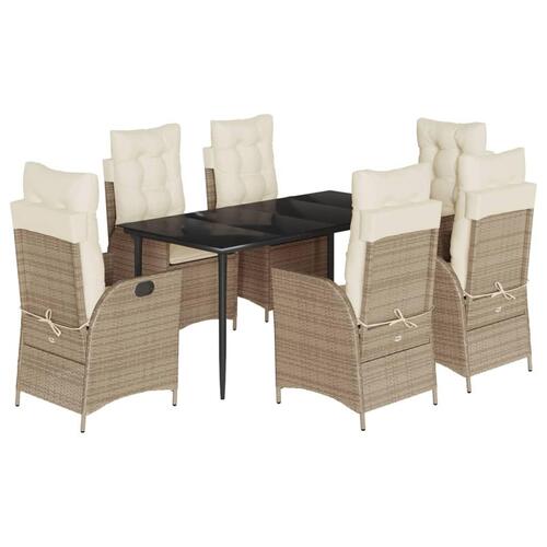 Spisebordssæt til haven 7 dele med hynder polyrattan beige