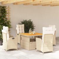 Spisebordssæt til haven 5 dele med hynder polyrattan beige