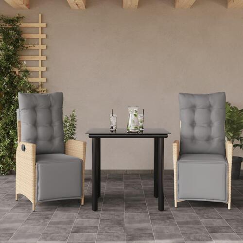 Spisebordssæt til haven 3 dele med hynder polyrattan beige