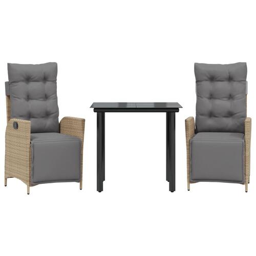 Spisebordssæt til haven 3 dele med hynder polyrattan beige