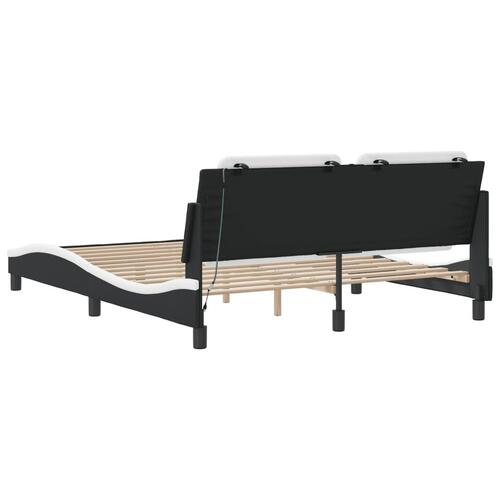 Sengestel med LED-lys 160x200 cm kunstlæder hvid og sort